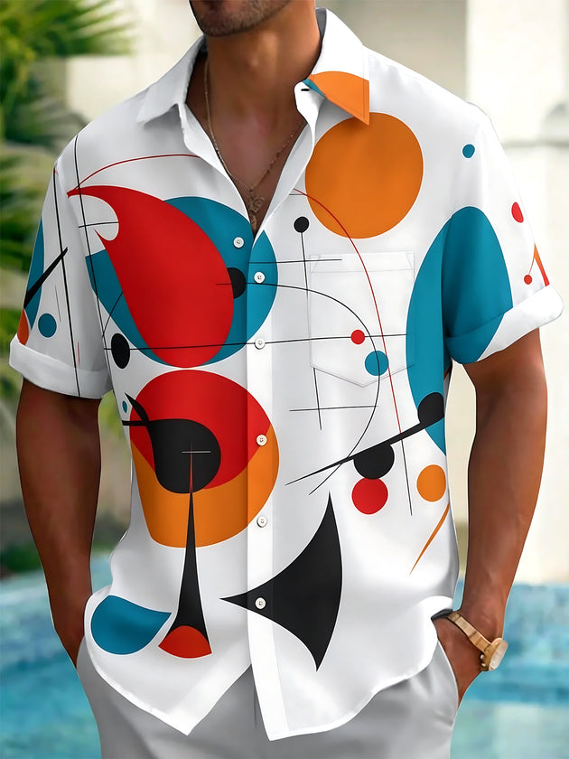 Geometric Print Men's Pocket Short Sleeve Shirts