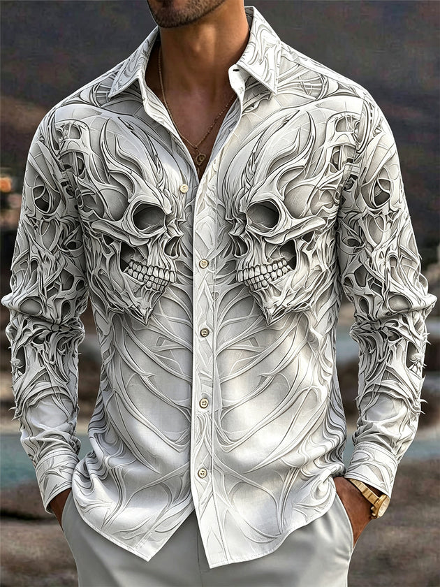Skull Print Men's Pocket Long Sleeve Shirts