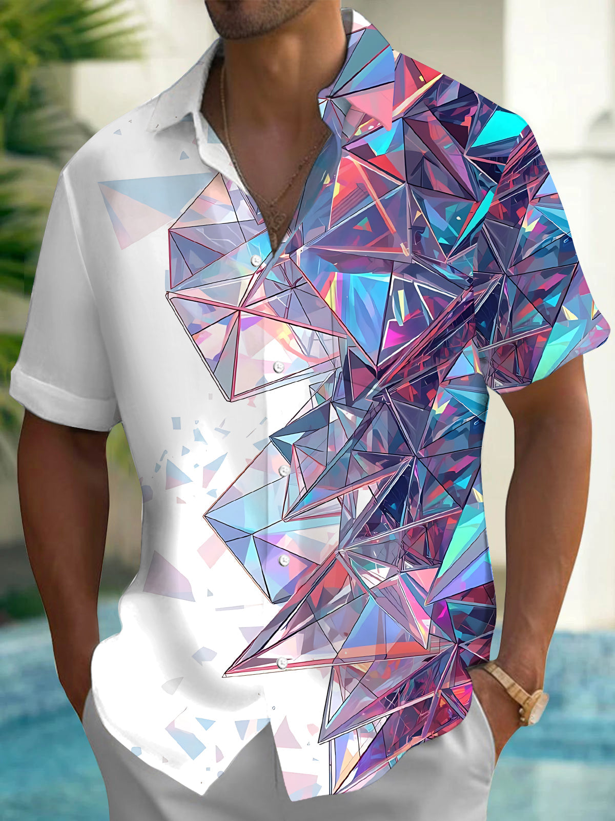 Geometric Abstract Print Men's Pocket Short Sleeve Shirts