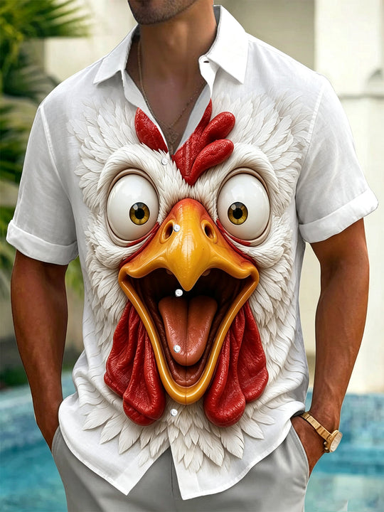 Funny Rooster Print Men's Pocket Short Sleeve Shirts