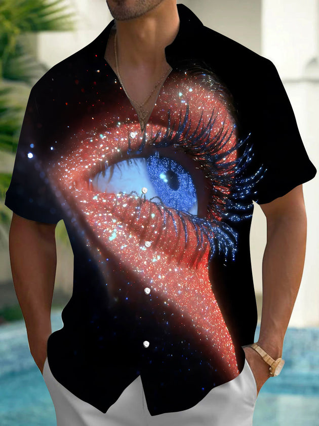 Eye Art Print Men's Pocket Short Sleeve Shirts