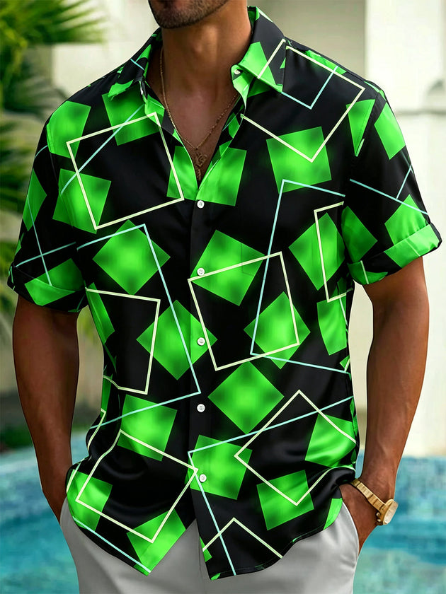 Geometric Print Men's Pocket Short Sleeve Shirts
