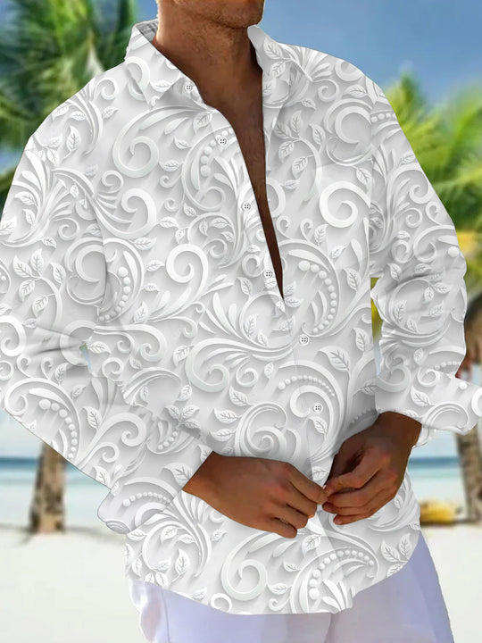 Vintage Floral Print Men's Pocket Long Sleeve Shirts