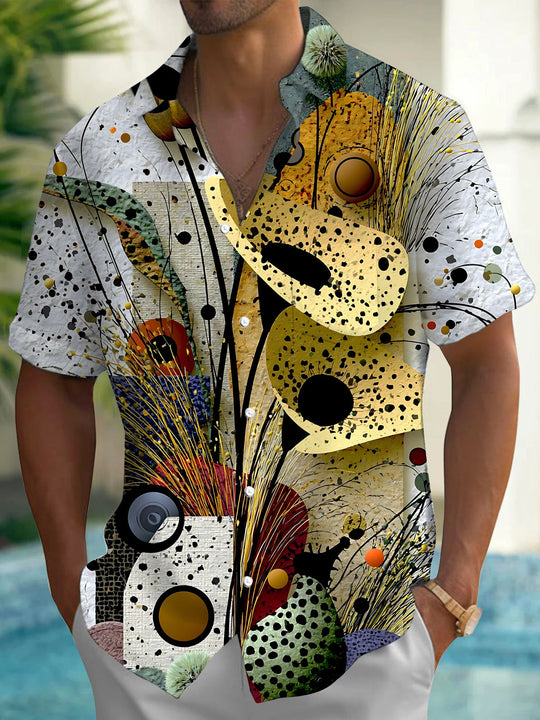 Abstract Plant Geometric Print Men's Pocket Short Sleeve Shirts