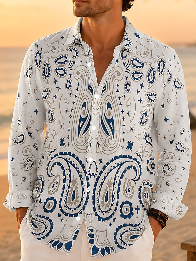 Vintage Paisley Print Men's Pocket Long Sleeve Shirts