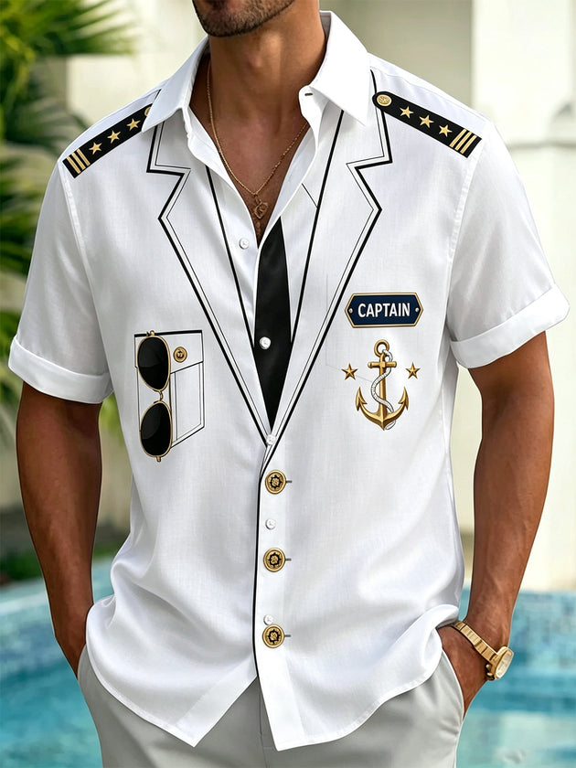 Captain Nautical Art Print Men's Pocket Short Sleeve Shirts