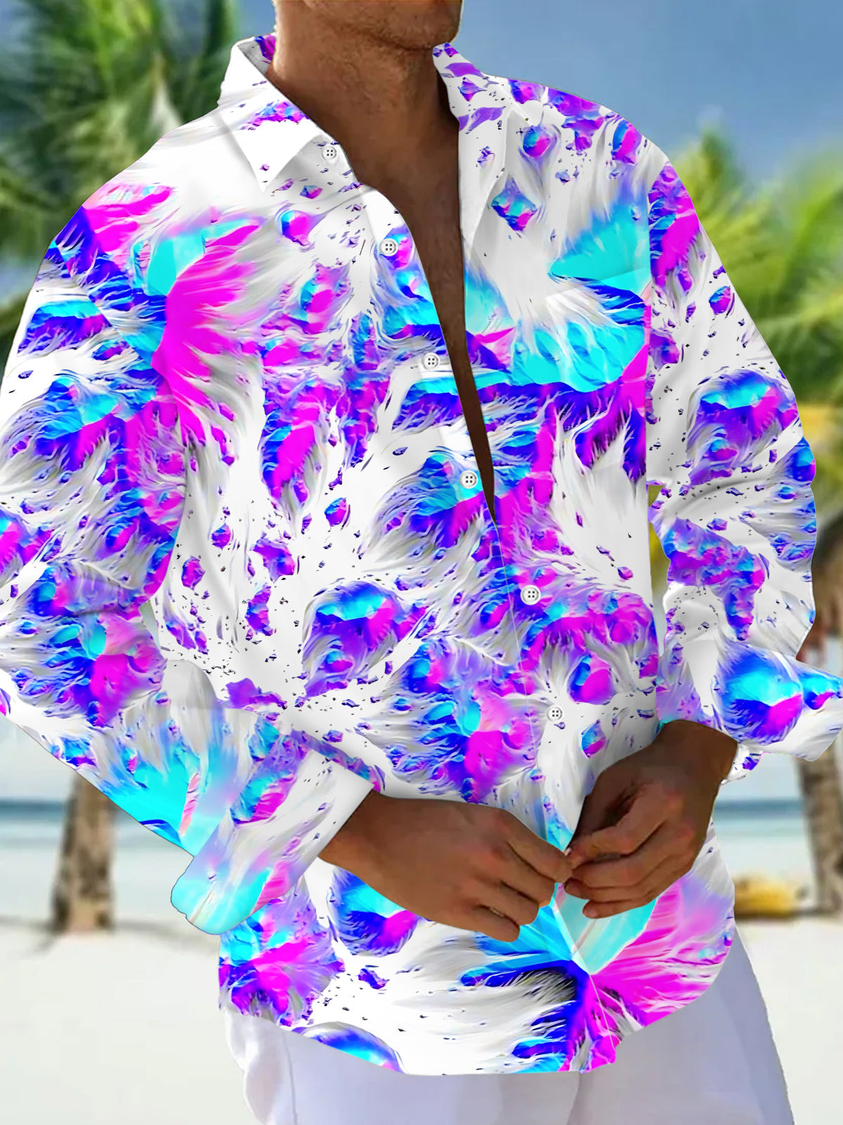 Abstract Print Men's Pocket Long Sleeve Shirts