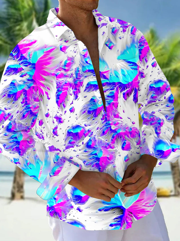 Abstract Print Men's Pocket Long Sleeve Shirts