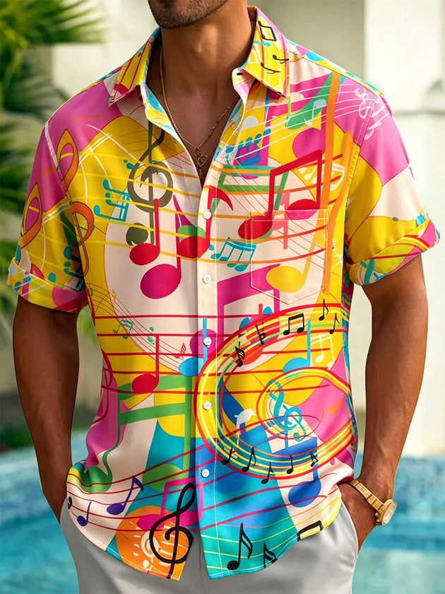 Musical Note Art Print Men's Pocket Short Sleeve Shirts