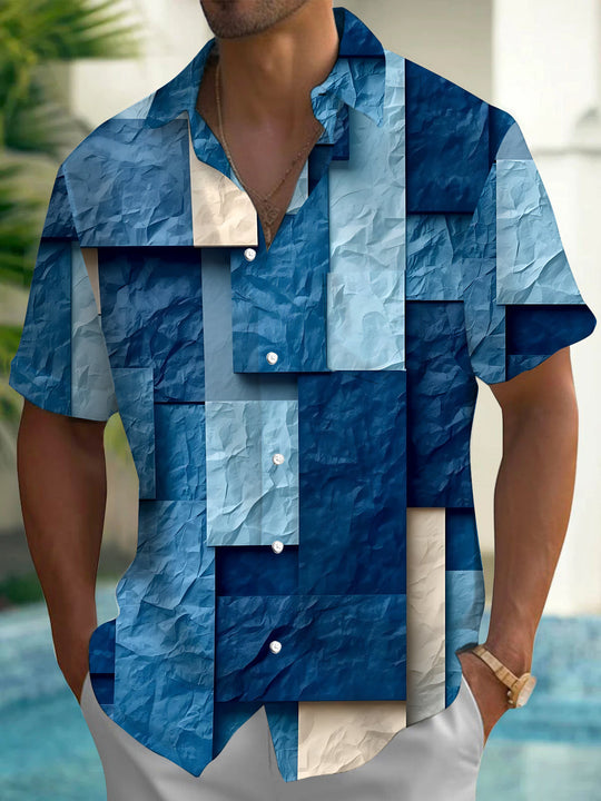 Geometric Abstract Print Men's Pocket Short Sleeve Shirts