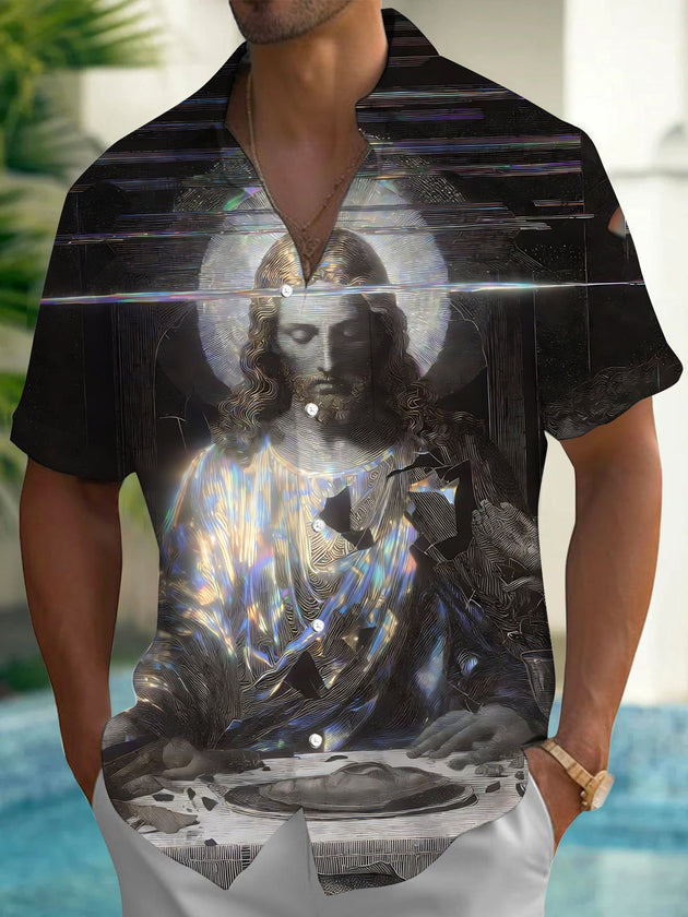Christian Jesus Print Men's Pocket Short Sleeve Shirts