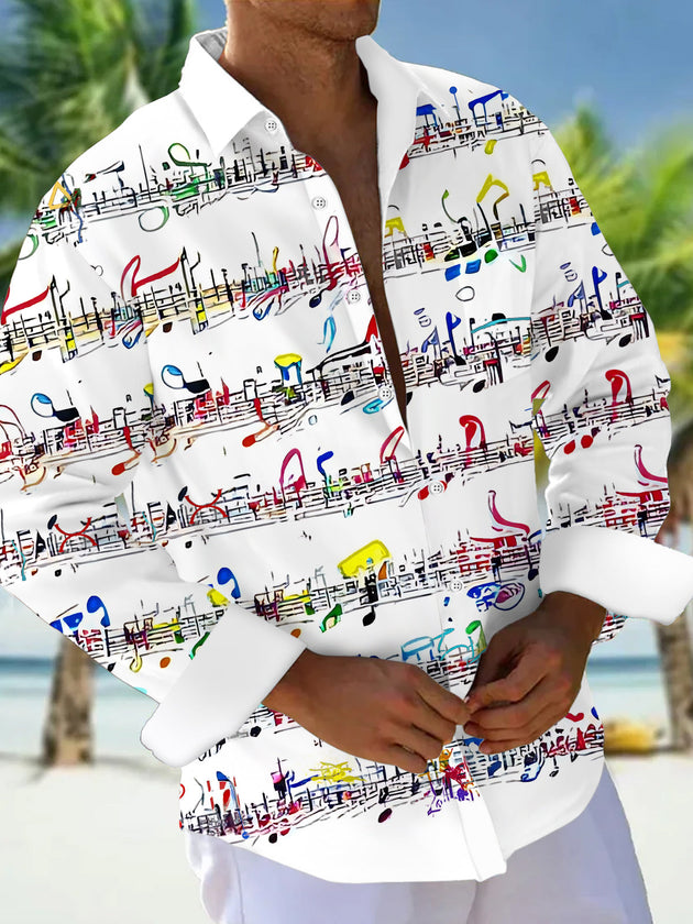 Colorful Note Sheet Music Print Men's Pocket Long Sleeve Shirts