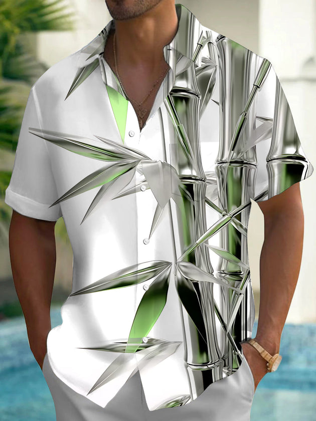 Bamboo Print Men's Pocket Short Sleeve Shirts