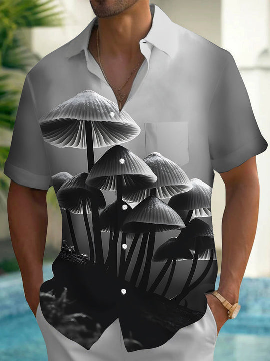 Mushroom Print Men's Pocket Short Sleeve Shirts