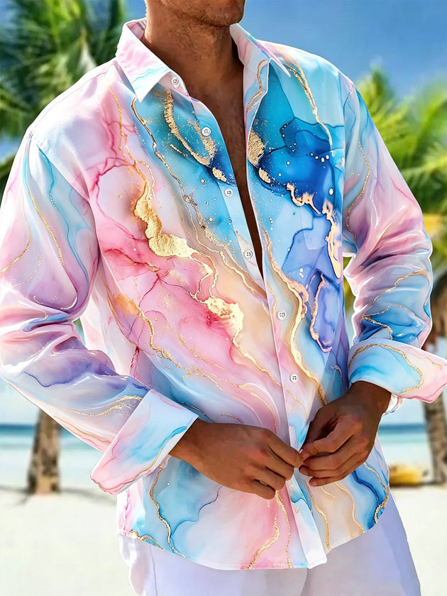 Abstract Print Men's Pocket Long Sleeve Shirts