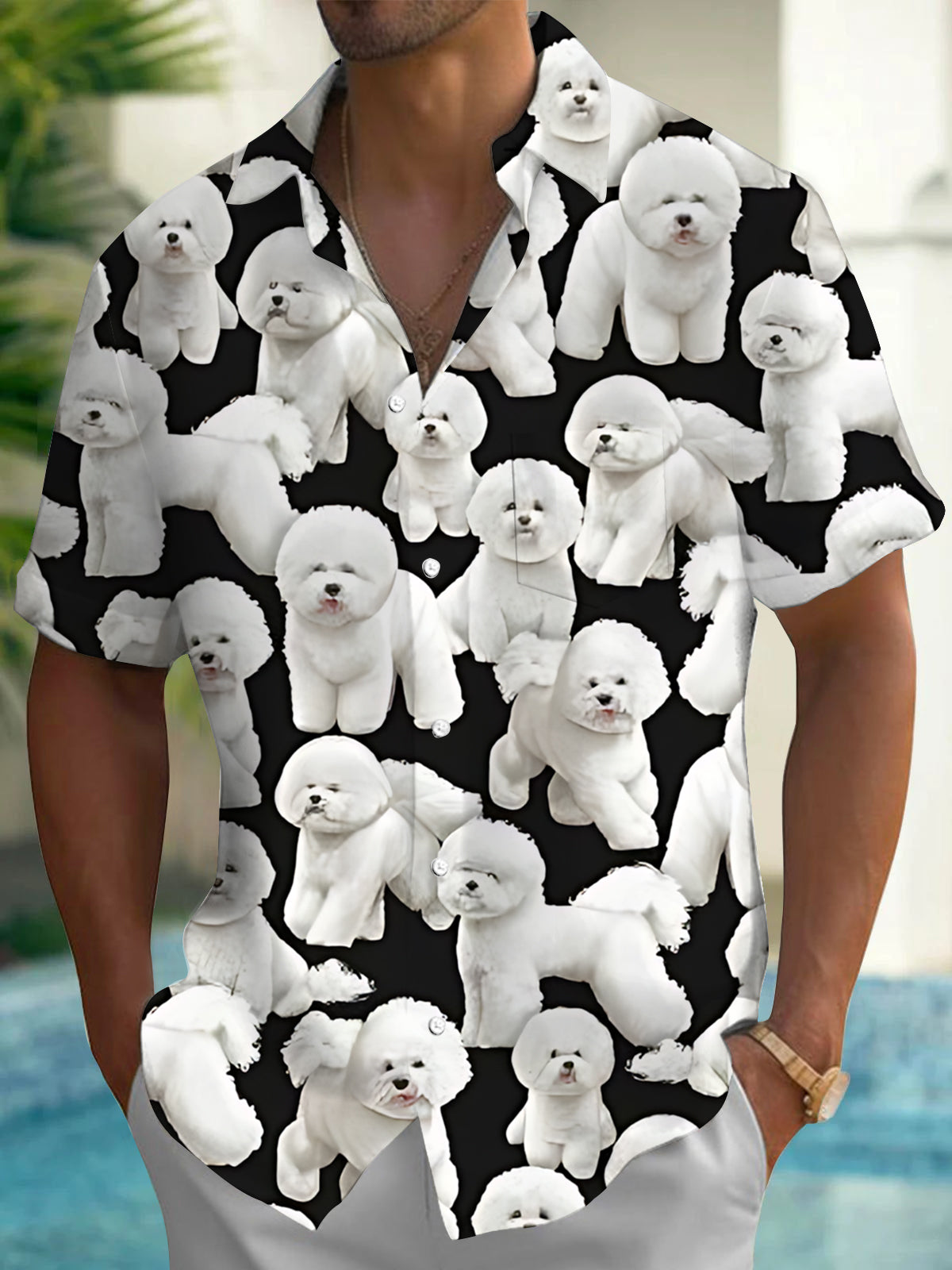 Dog Print Men's Pocket Short Sleeve Shirts
