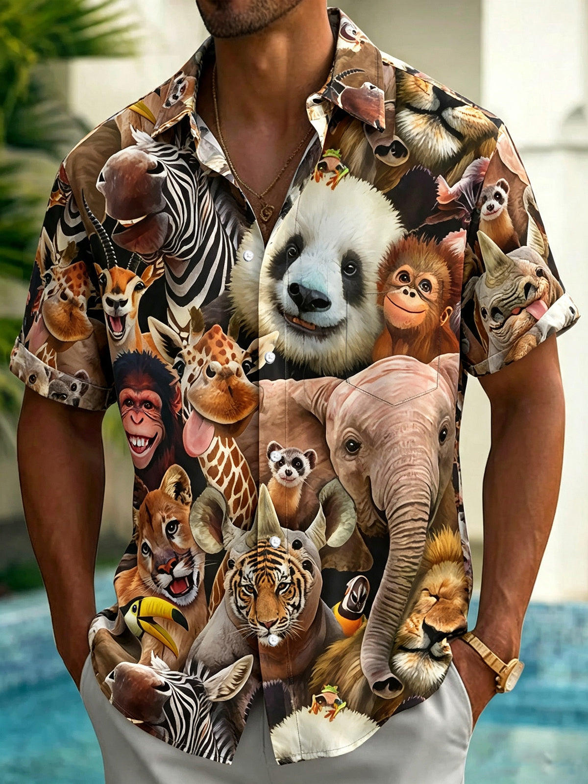 Animal Print Men's Pocket Short Sleeve Shirts