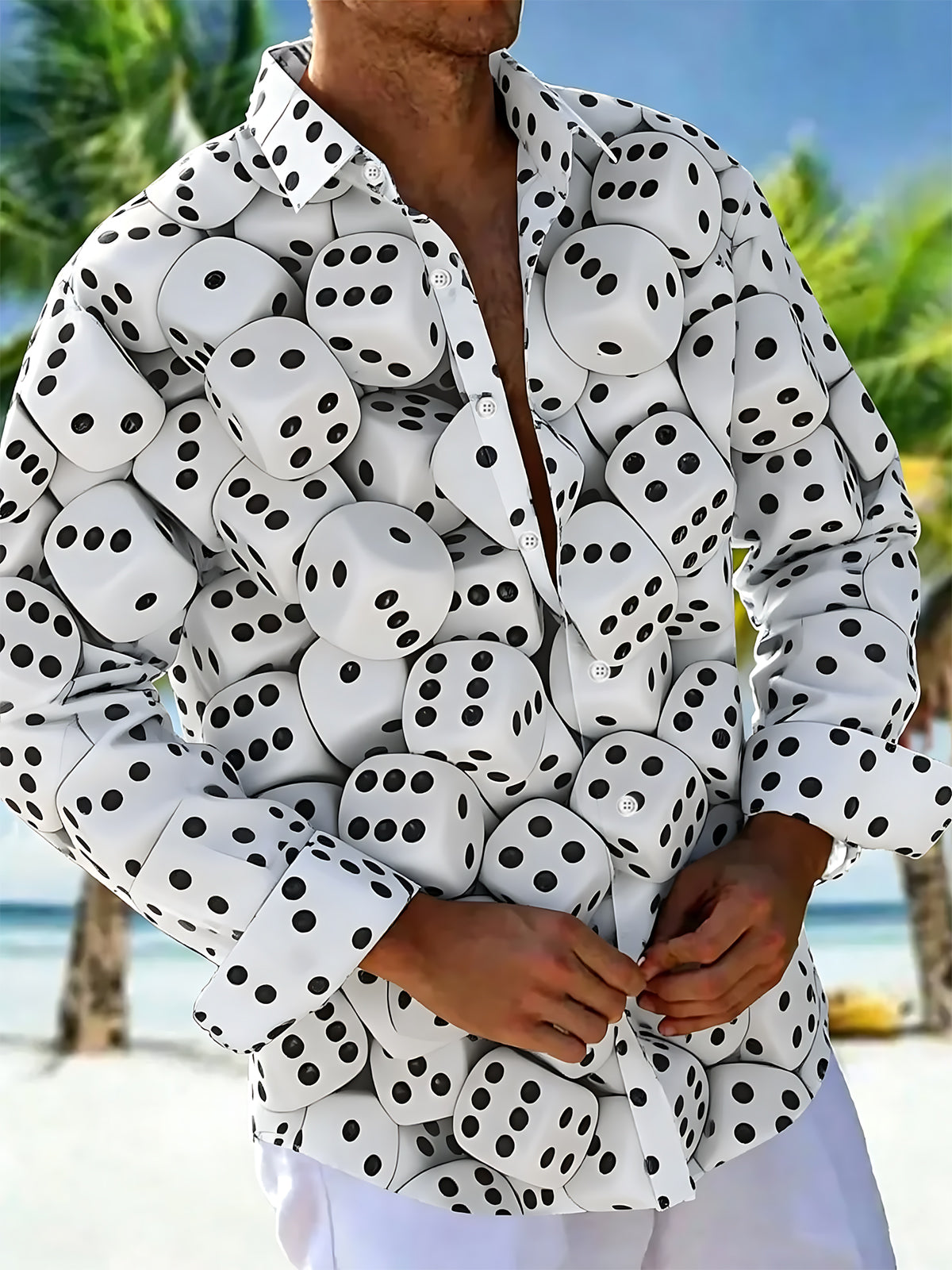 Dice Print Men's Pocket Long Sleeve Shirts