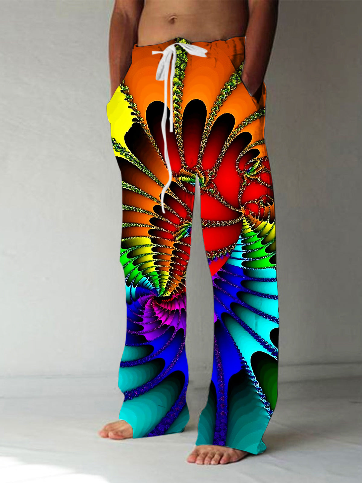 Adaychic Men's Psychedelic Fractal Spiral Print Pants with Pockets