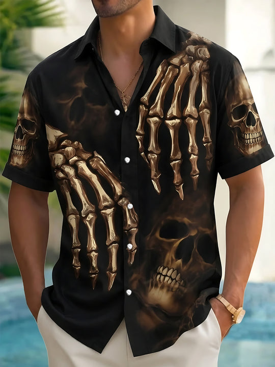 Dark Skull Print Men's Pocket Short Sleeve Shirts