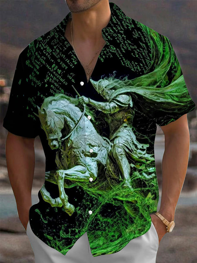 Warhorse Undead Knight Print Men's Pocket Short Sleeve Shirts