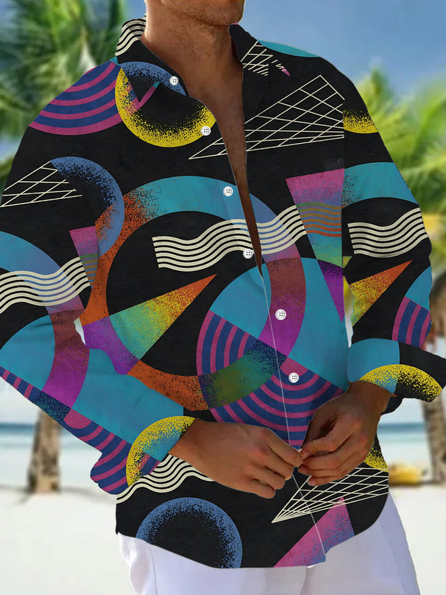 Geometric Print Men's Pocket Long Sleeve Shirts