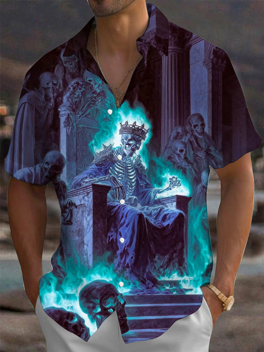 Dark Skull Print Men's Pocket Short Sleeve Shirts