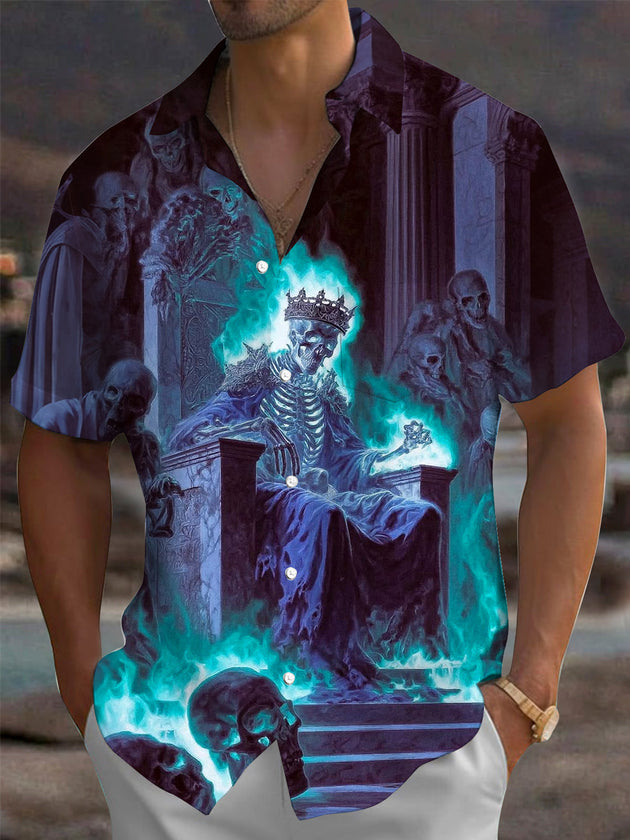 Dark Skull Print Men's Pocket Short Sleeve Shirts