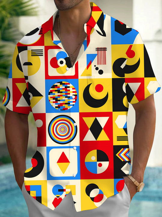 Geometric Print Men's Pocket Short Sleeve Shirts