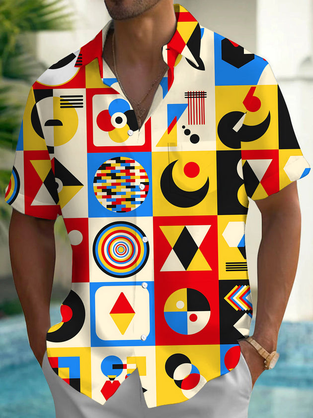 Geometric Print Men's Pocket Short Sleeve Shirts