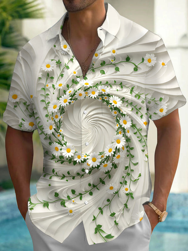 Daisy Floral Print Men's Pocket Short Sleeve Shirts