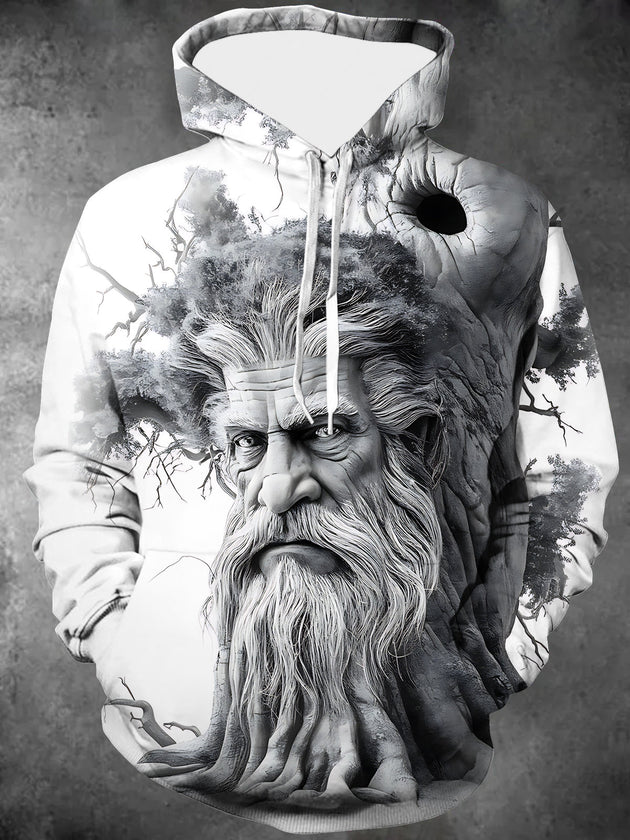 Face Tree Art Print Men's Long Sleeve Pocket Hooded Sweatshirt