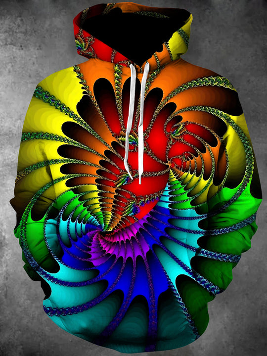 Adaychic Men's Fractal Spiral Design Print Long Sleeve Hoodie with Chest Pocket