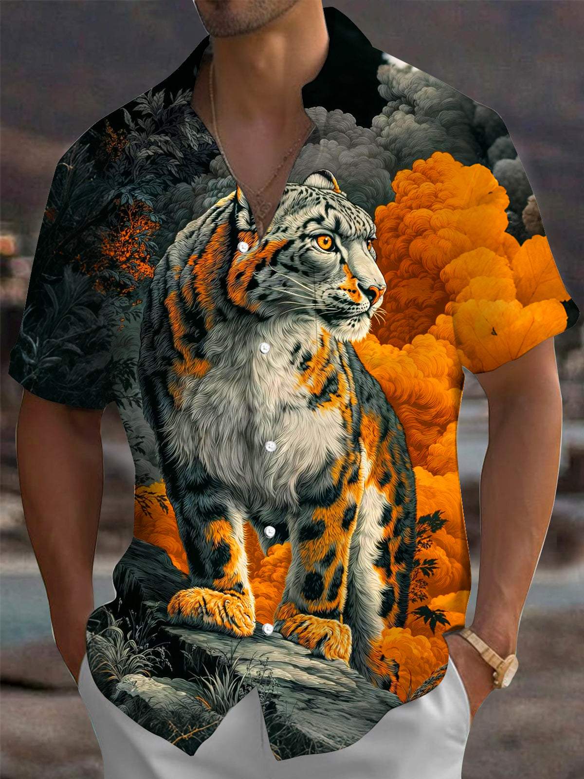 Animal Leopard Print Men's Pocket Short Sleeve Shirts