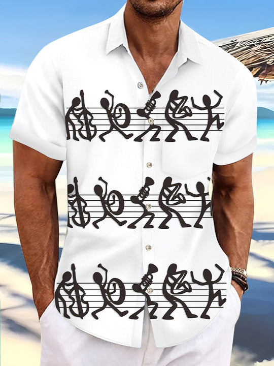 Musical Note Staff Music Art Print Men's Pocket Short Sleeve Shirts