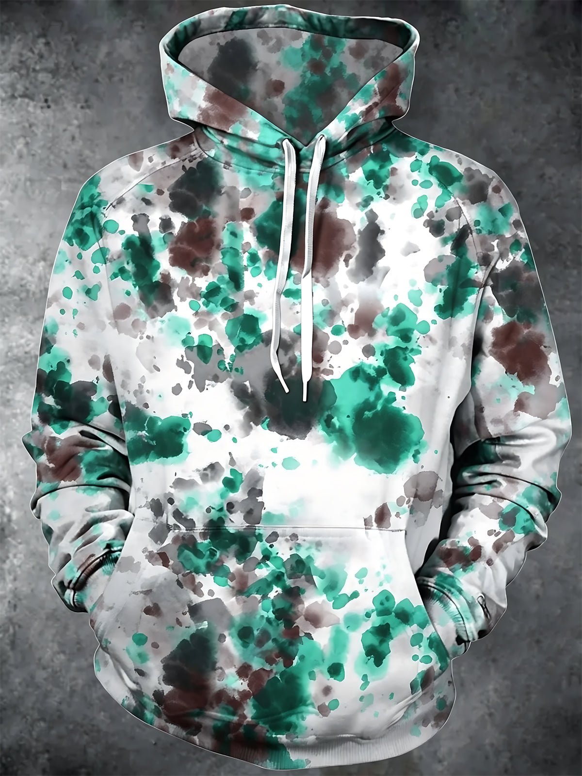 Adaychic Men's Abstract Tie Dye Splatter Print Long Sleeve Hoodie with Chest Pocket