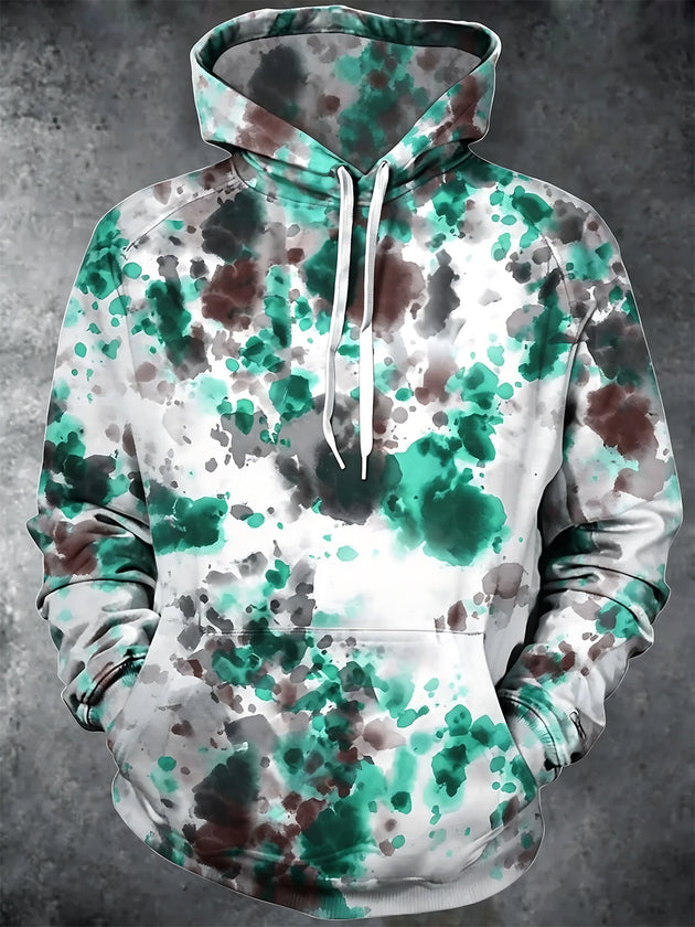 Adaychic Men's Abstract Tie Dye Splatter Print Long Sleeve Hoodie with Chest Pocket