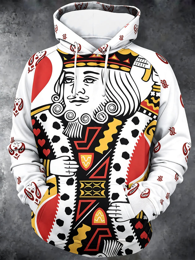 Poker Print Men's Long Sleeve Pocket Hooded Sweatshirt