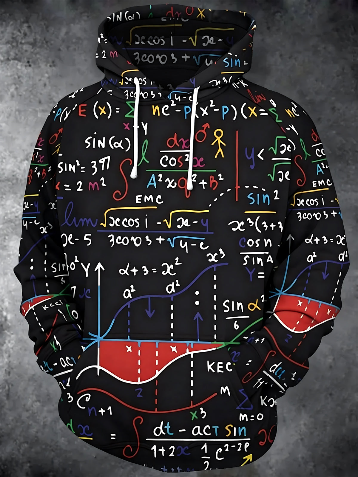 Adaychic Men's Graphic Mathematical Formulas Print Long Sleeve Hoodie with Chest Pocket