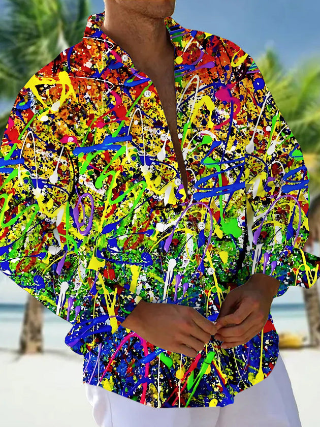 Abstract Print Men's Pocket Long Sleeve Shirts