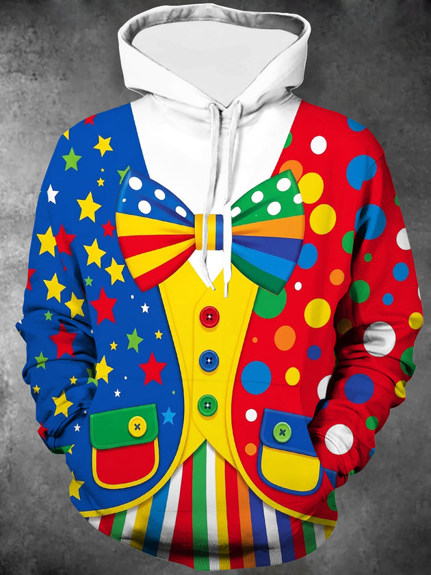 Funny Clown Costume Print Men's Long Sleeve Pocket Hooded Sweatshirt