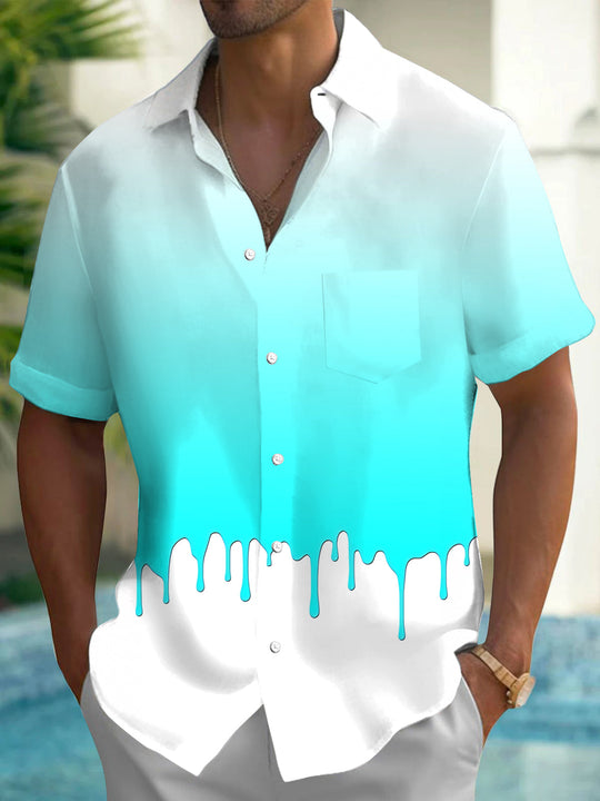 Adaychic Men's Printed Gradient Drip Effect Print Short Sleeve Shirt with Chest Pocket