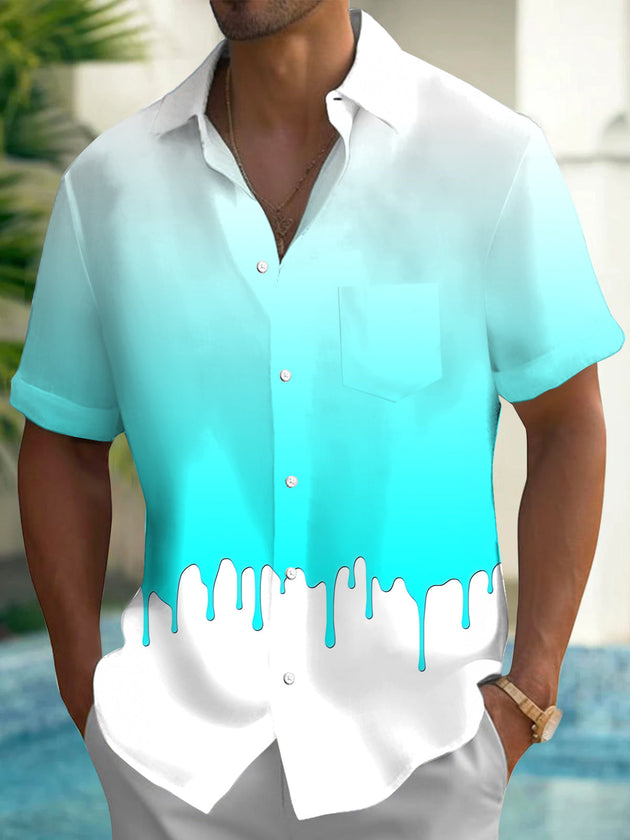 Gradient Print Men's Pocket Short Sleeve Shirts