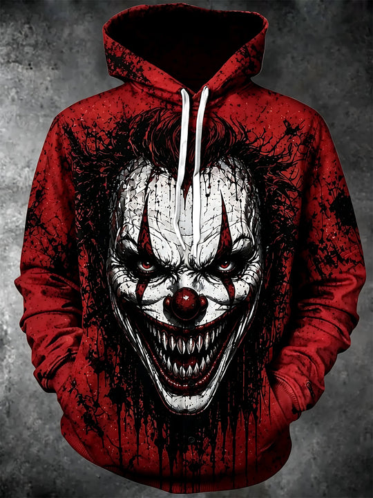 Dark Horror Clown Print Men's Long Sleeve Pocket Hooded Sweatshirt