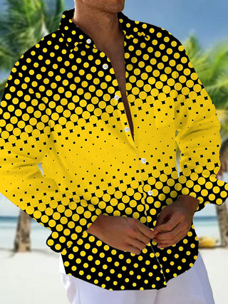 Adaychic Men's Geometric Polka Dot Gradient Print Long Sleeve Shirt with Chest Pocket