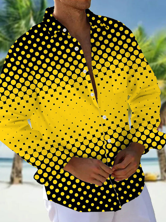 Adaychic Men's Geometric Polka Dot Gradient Print Long Sleeve Shirt with Chest Pocket