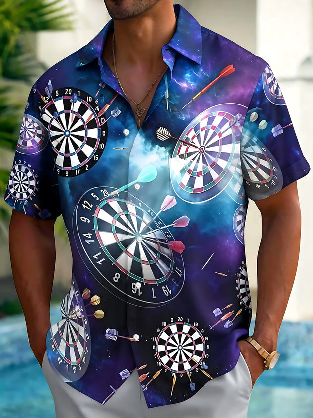 Adaychic Men's Printed Dartboard Pattern Short Sleeve Shirt with Chest Pocket
