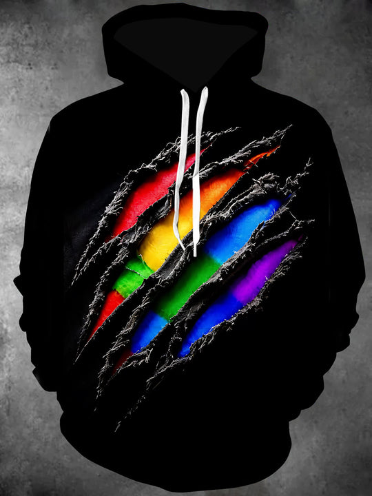 Adaychic Men's Graphic Rainbow Claw Mark Print Long Sleeve Hoodie with Chest Pocket
