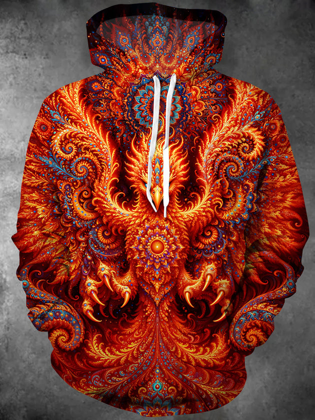 Adaychic Men's Graphic Fire Phoenix Print Long Sleeve Hoodie with Chest Pocket
