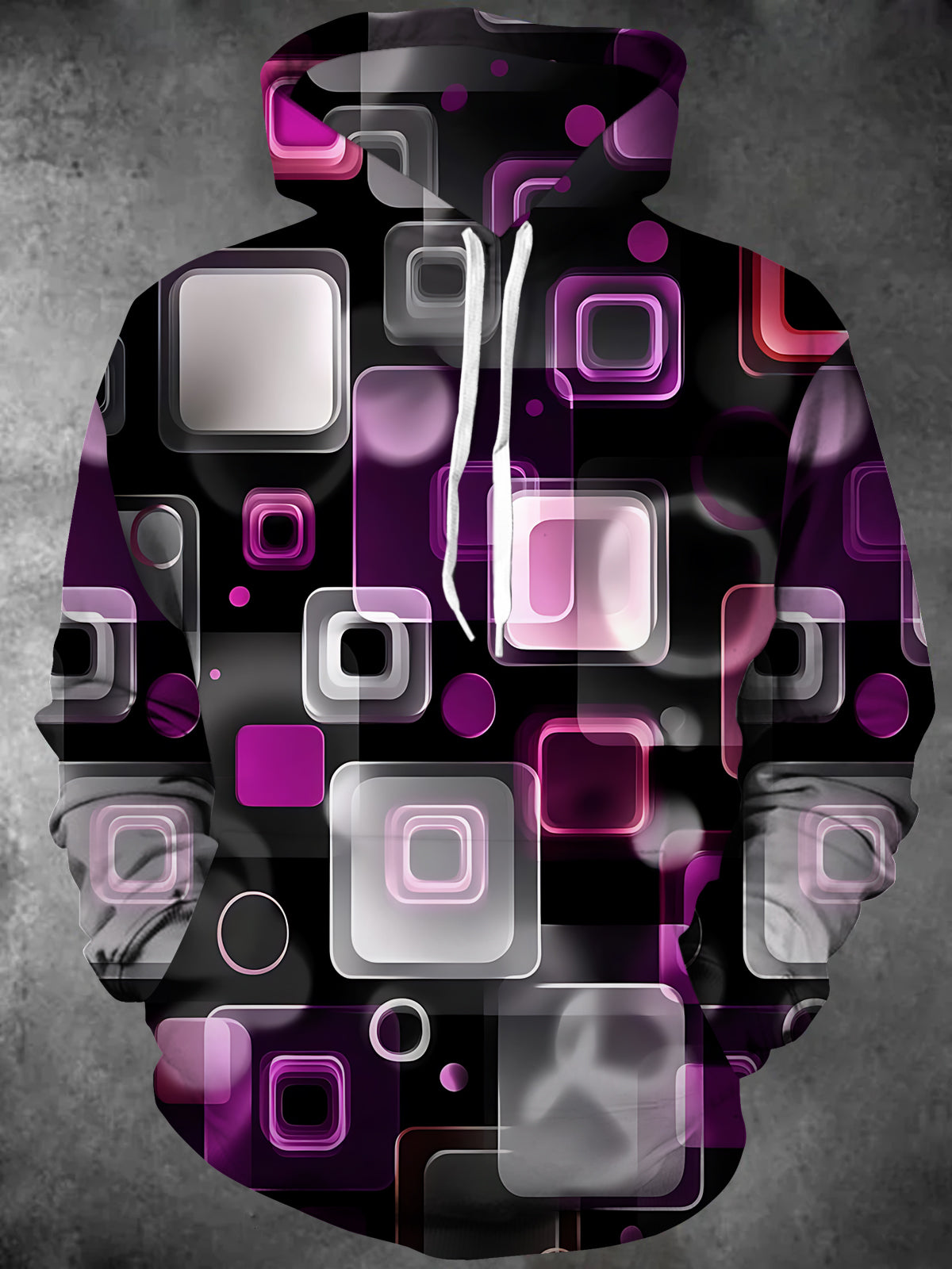 Adaychic Men's Printed Geometric Squares Pattern Long Sleeve Hoodie with Chest Pocket